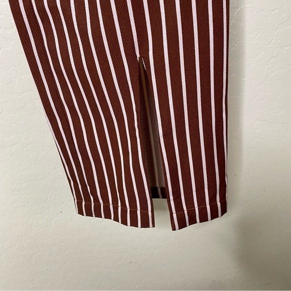 Lulus Never Too Late Striped Split Hem Pants Brown Cream  Size S Small - Picture 7 of 14